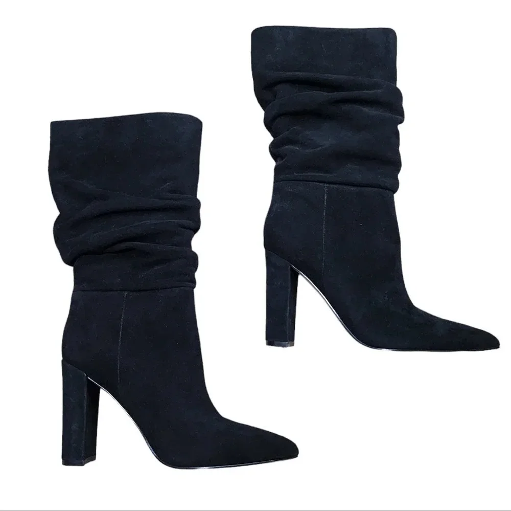 Marc Fisher Gomer Heeled Black Suede Boot Womens 7.5 NWT - Picture 2 of 11